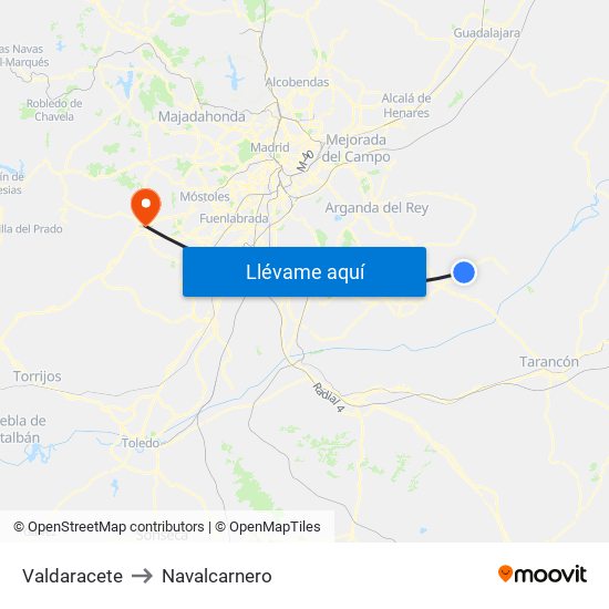 Valdaracete to Navalcarnero map