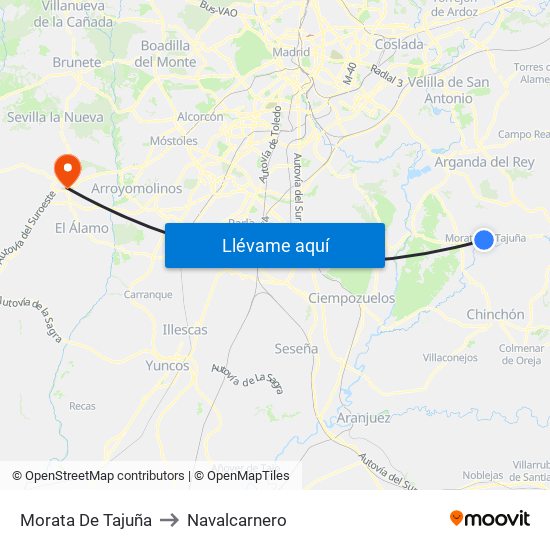 Morata De Tajuña to Navalcarnero map