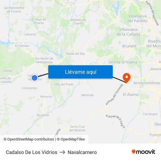 Cadalso De Los Vidrios to Navalcarnero map