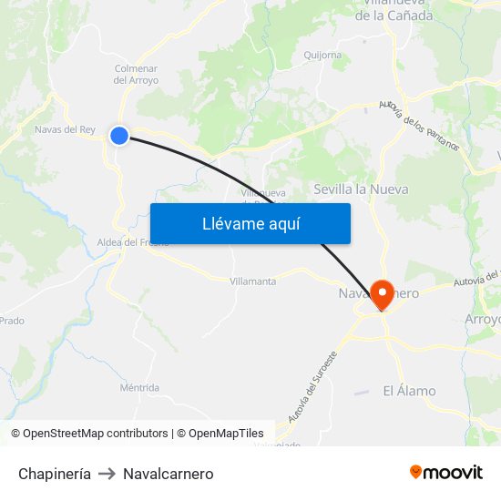 Chapinería to Navalcarnero map