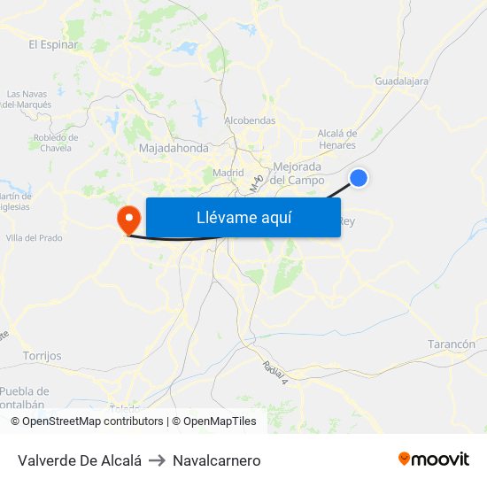 Valverde De Alcalá to Navalcarnero map