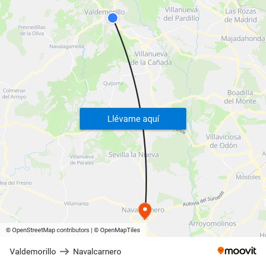 Valdemorillo to Navalcarnero map
