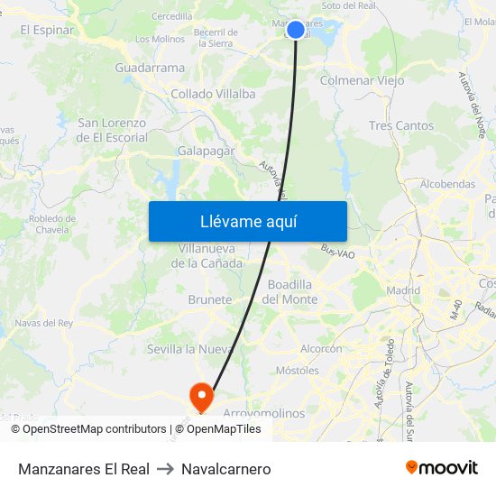 Manzanares El Real to Navalcarnero map