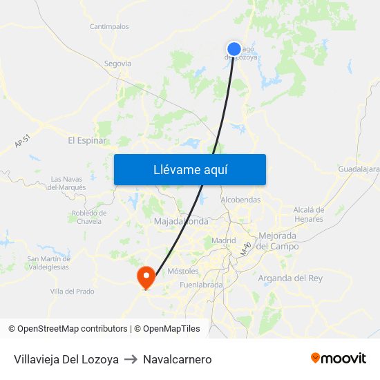Villavieja Del Lozoya to Navalcarnero map