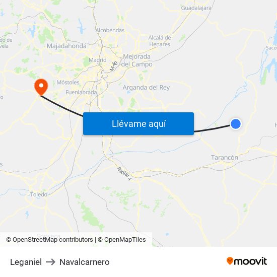 Leganiel to Navalcarnero map