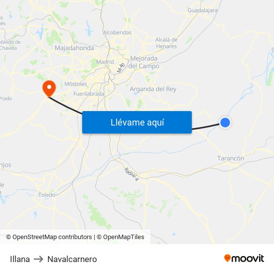 Illana to Navalcarnero map