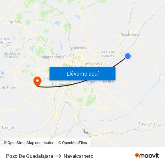 Pozo De Guadalajara to Navalcarnero map