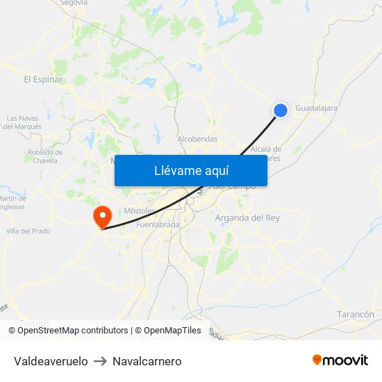 Valdeaveruelo to Navalcarnero map