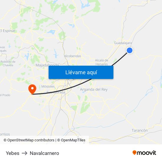 Yebes to Navalcarnero map