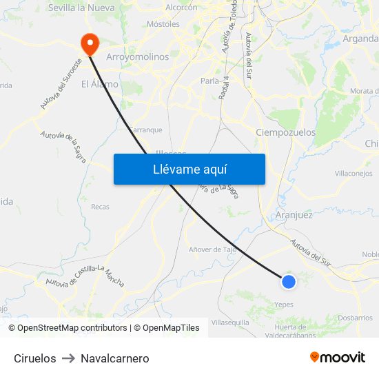 Ciruelos to Navalcarnero map