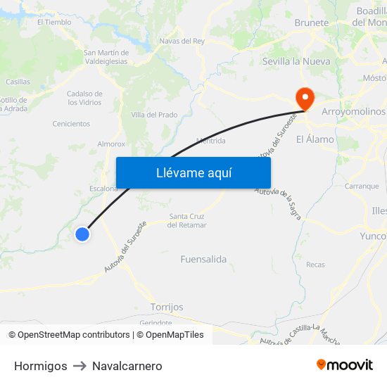 Hormigos to Navalcarnero map
