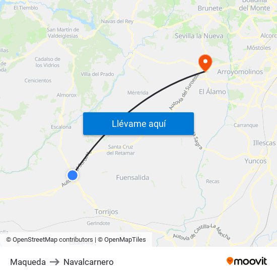 Maqueda to Navalcarnero map