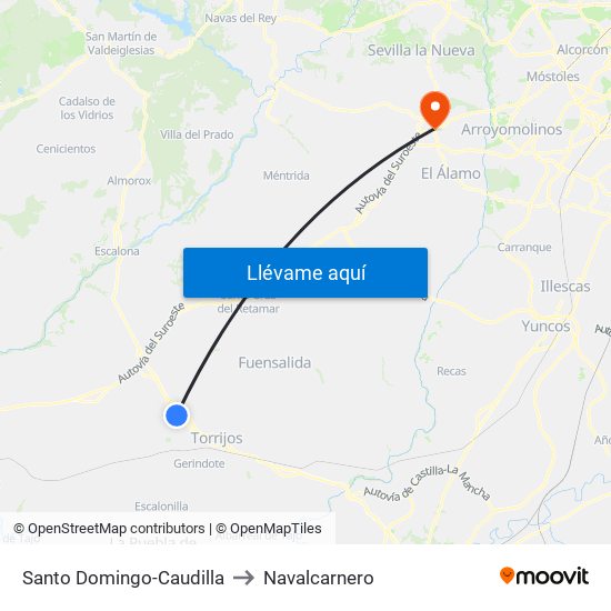 Santo Domingo-Caudilla to Navalcarnero map
