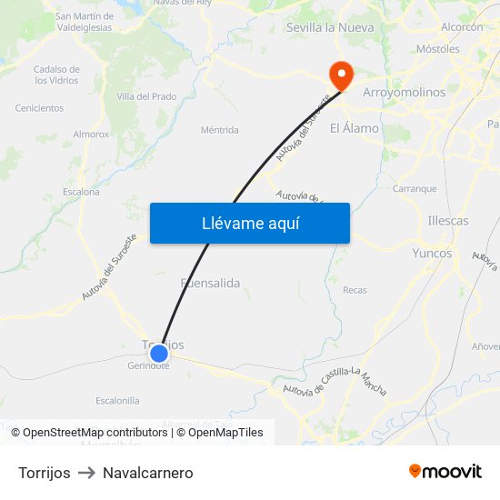 Torrijos to Navalcarnero map