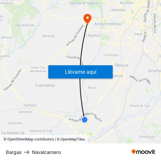 Bargas to Navalcarnero map