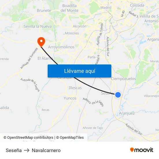 Seseña to Navalcarnero map