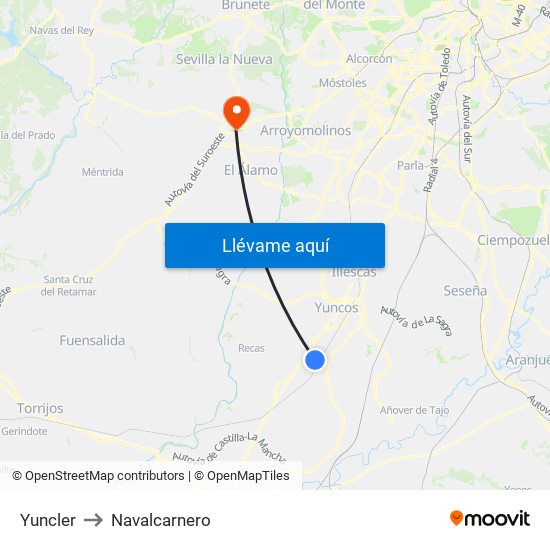 Yuncler to Navalcarnero map