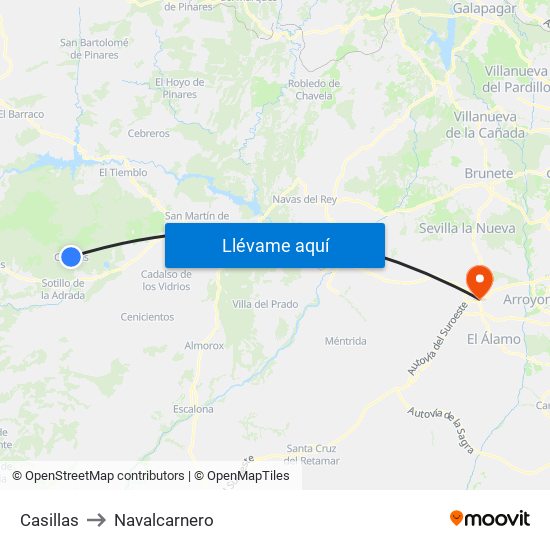 Casillas to Navalcarnero map