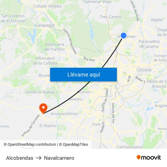 Alcobendas to Navalcarnero map