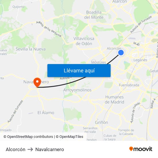Alcorcón to Navalcarnero map