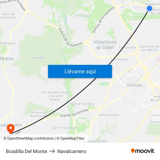 Boadilla Del Monte to Navalcarnero map