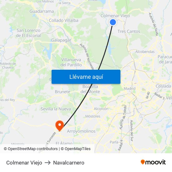 Colmenar Viejo to Navalcarnero map