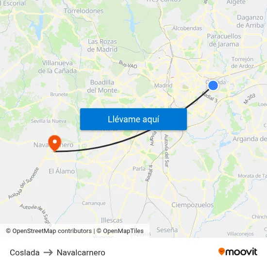 Coslada to Navalcarnero map