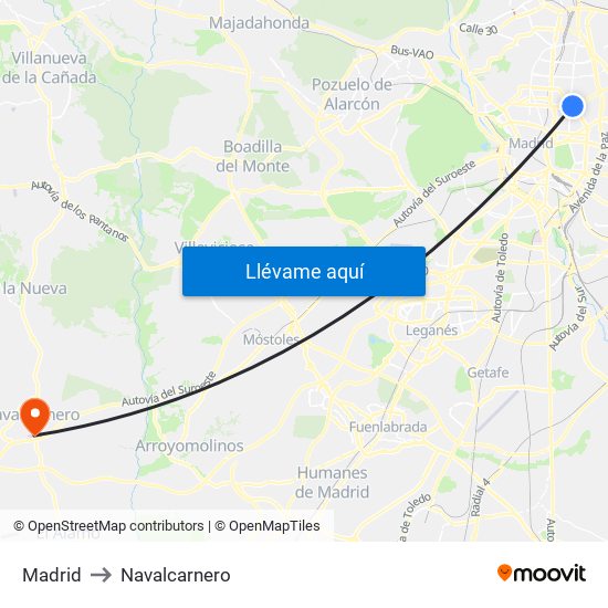 Madrid to Navalcarnero map