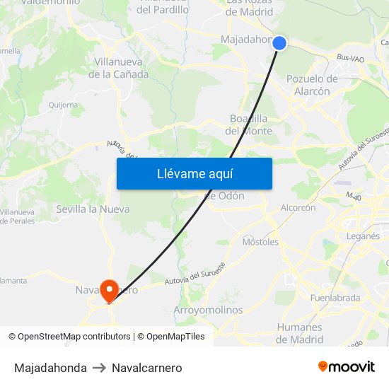 Majadahonda to Navalcarnero map