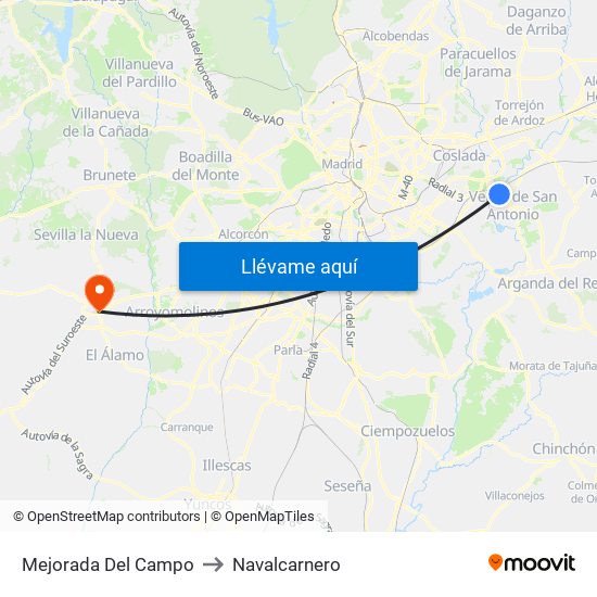 Mejorada Del Campo to Navalcarnero map