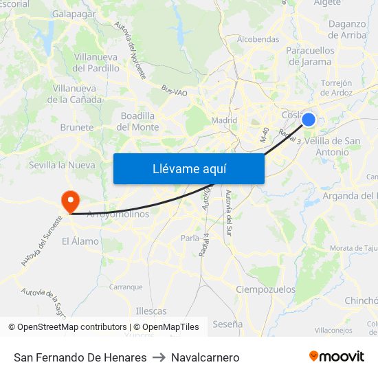 San Fernando De Henares to Navalcarnero map