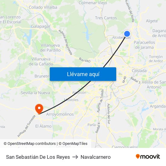 San Sebastián De Los Reyes to Navalcarnero map