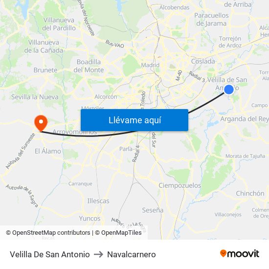 Velilla De San Antonio to Navalcarnero map