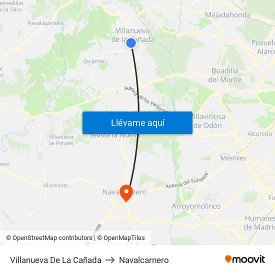 Villanueva De La Cañada to Navalcarnero map