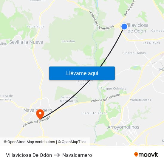 Villaviciosa De Odón to Navalcarnero map