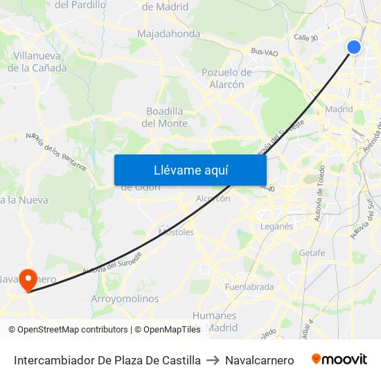 Intercambiador De Plaza De Castilla to Navalcarnero map