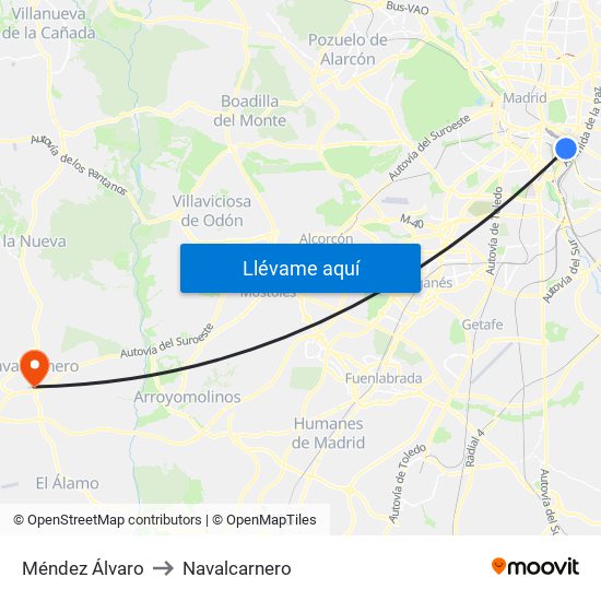 Méndez Álvaro to Navalcarnero map