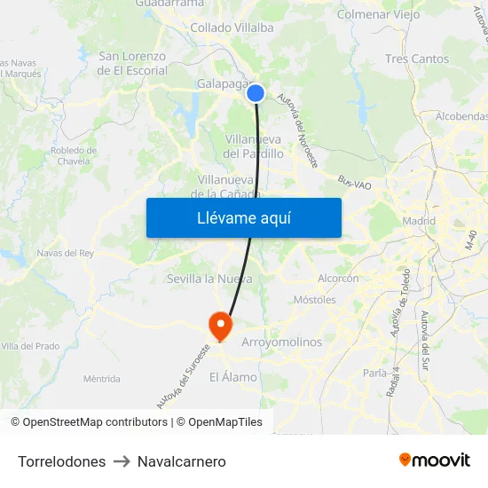 Torrelodones to Navalcarnero map