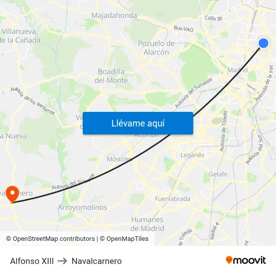 Alfonso XIII to Navalcarnero map