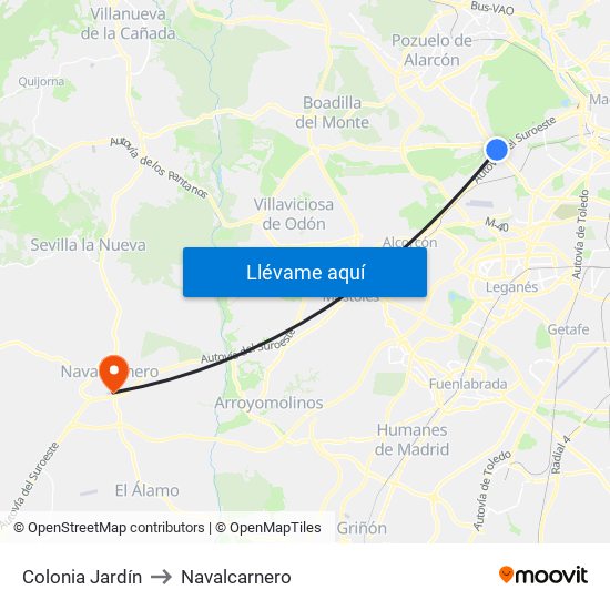 Colonia Jardín to Navalcarnero map