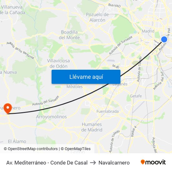 Av. Mediterráneo - Conde De Casal to Navalcarnero map