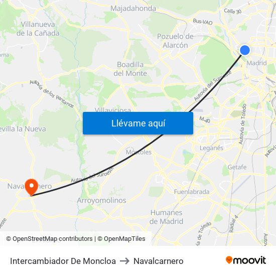Intercambiador De Moncloa to Navalcarnero map