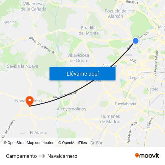 Campamento to Navalcarnero map