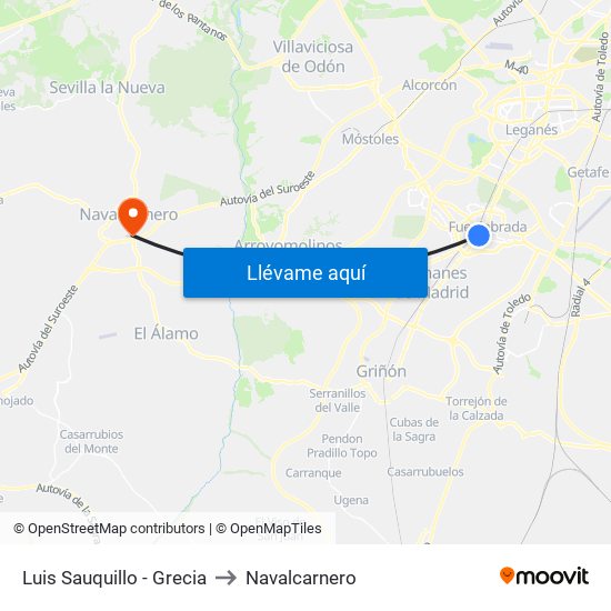 Luis Sauquillo - Grecia to Navalcarnero map