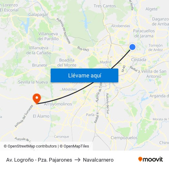 Av. Logroño - Pza. Pajarones to Navalcarnero map