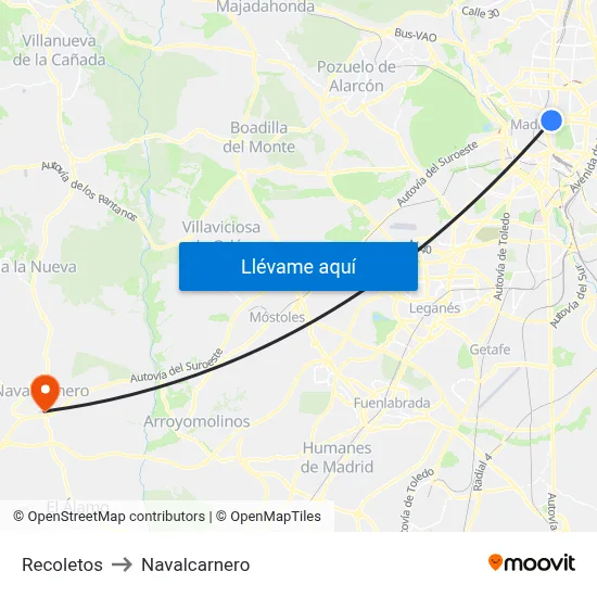 Recoletos to Navalcarnero map