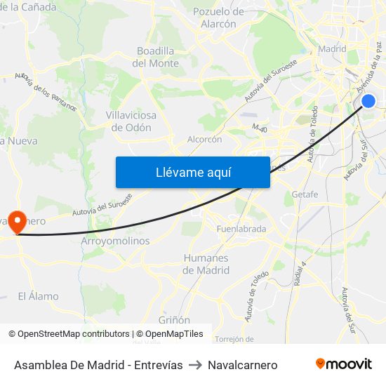 Asamblea De Madrid - Entrevías to Navalcarnero map