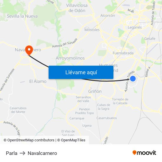 Parla to Navalcarnero map