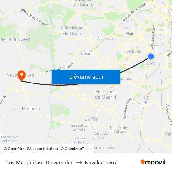 Las Margaritas - Universidad to Navalcarnero map