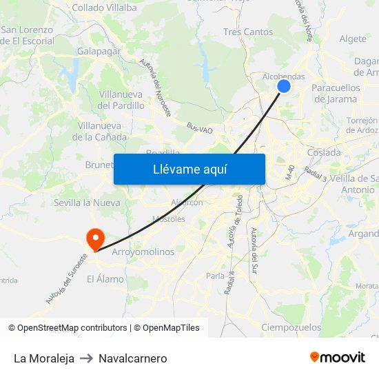 La Moraleja to Navalcarnero map